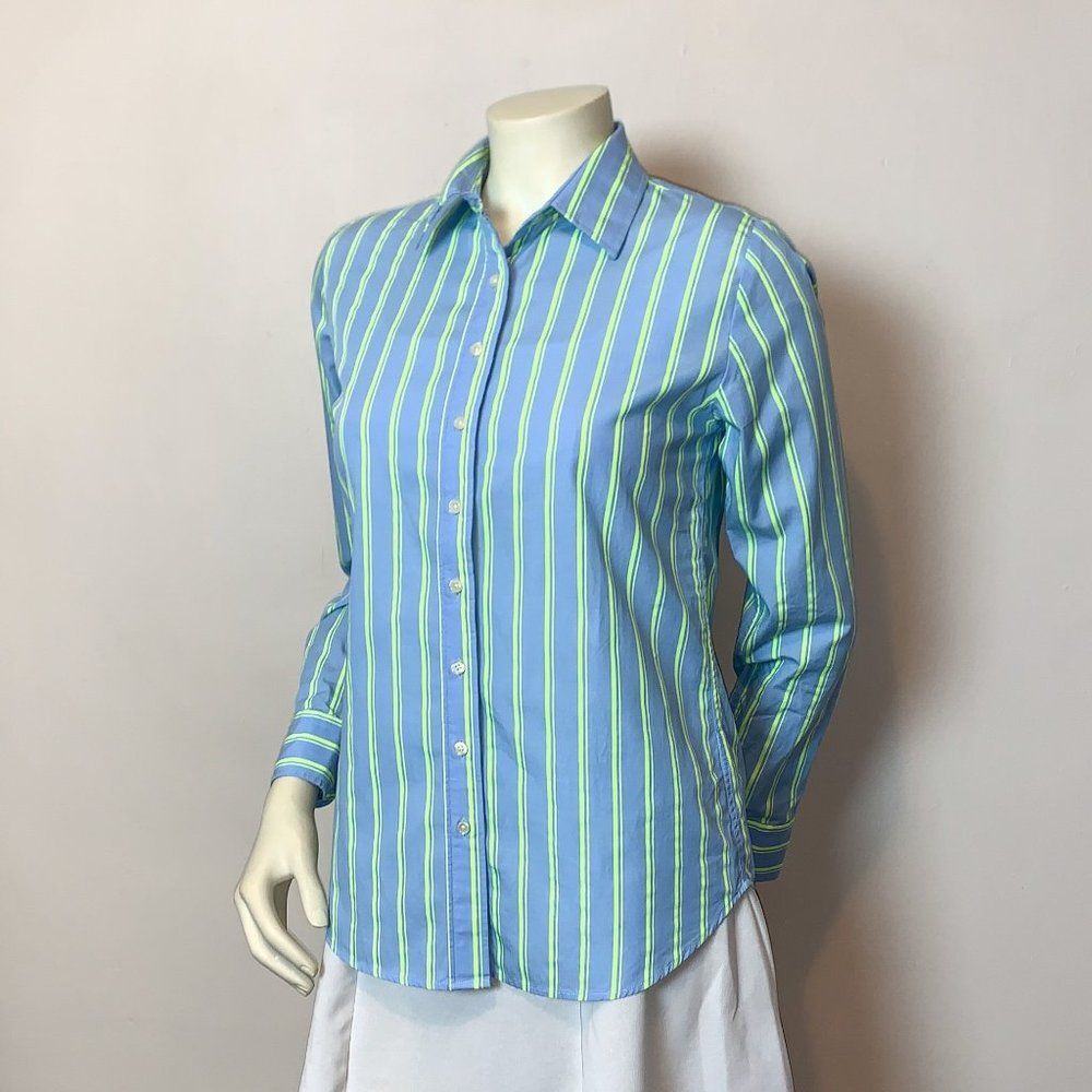 The Shirt by Rochelle Behrens The Icon Shirt in Blue & Lime Green Stripe Size S - Picture 12 of 12